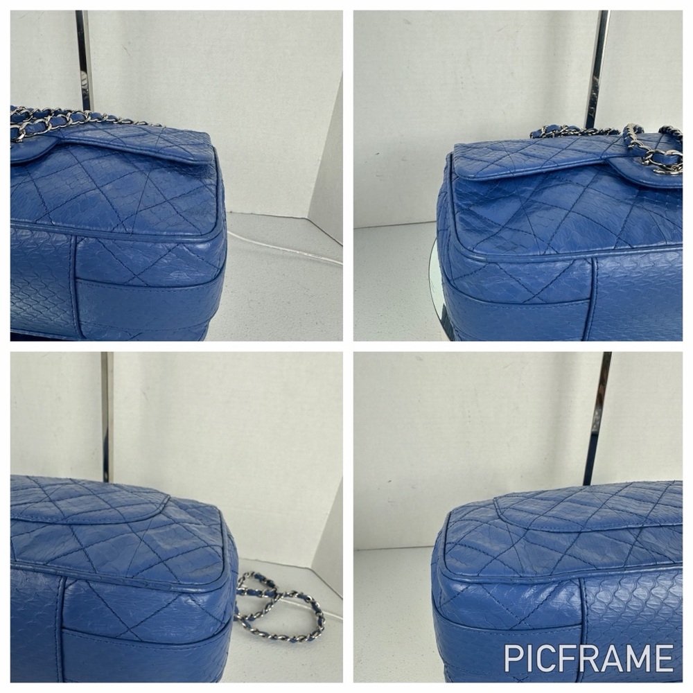 CHANEL Classic Flap Blue Python Leather Silver Ha… - image 10